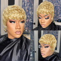 Breathable And Lightweight Wine Red/99J Human Hair Wig Short Curly Pixie Short Hairstyle With Layered Curls And Glue-Free Design For A Natural Look (4 InchBlonde)