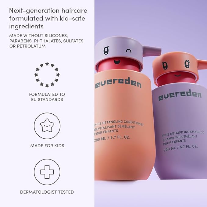 Evereden Happy Hair Duo for Kids: Vegan Shampoo and Conditioner Set with Detangler Brush - Strengthens &amp Smooths All Hair Types