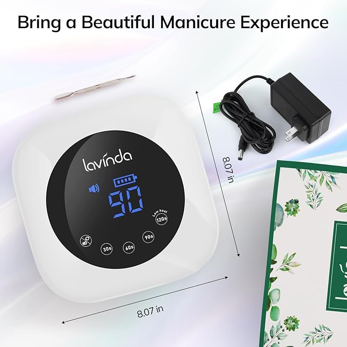 Lavinda UV LED Nail Lamp Cordless Nail Lamp 54W Rechargeable Nail Dryer Gel Polish Light with Large LCD Display Professional Gel Curing Lamp with 4 Timer Setting Auto Sensor for Salon and Home