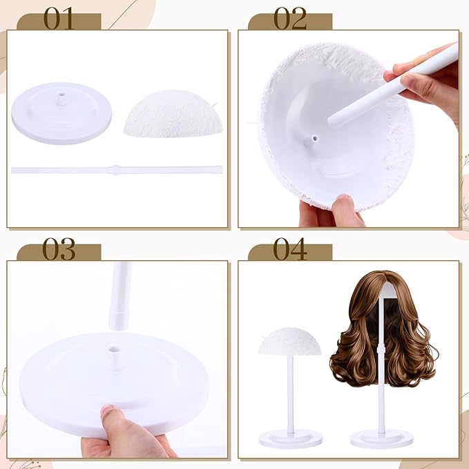 Geelin 4 Pack Wig Stand 9.8-18.9 Adjustable Height Wig Head Holder Non Slip Portable Hat/cap Display Stand for Multiple Wigs(White)