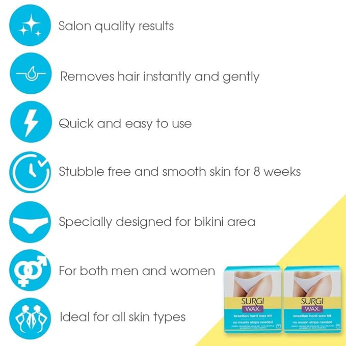 Surgi Wax Brazilian Hard Wax Waxing Kit for Private Parts 4 Ounce Boxes (Pack of 3)