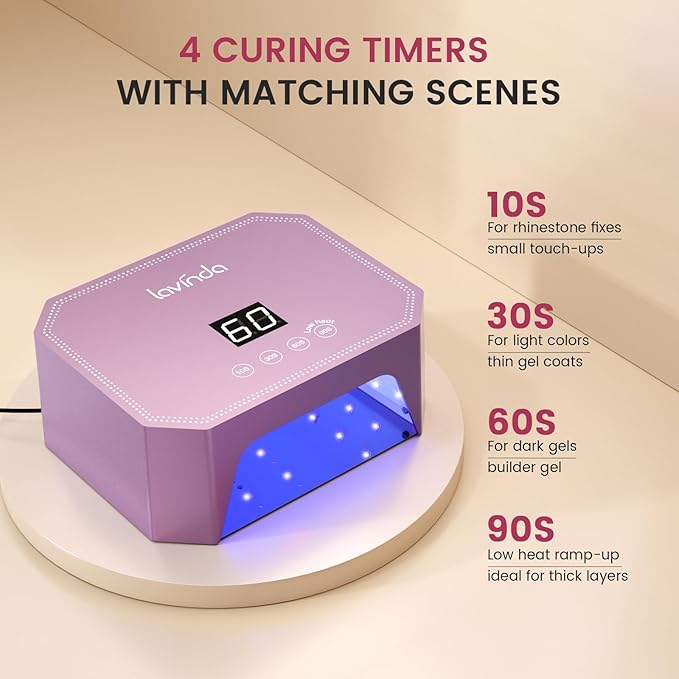 Lavinda 54W UV LED Nail Lamp ? Plug-in Gel Nail Light with LCD Display 4 Timers Auto Sensor Dual Wavelength Nail Dryer for Home &amp Salon Pink
