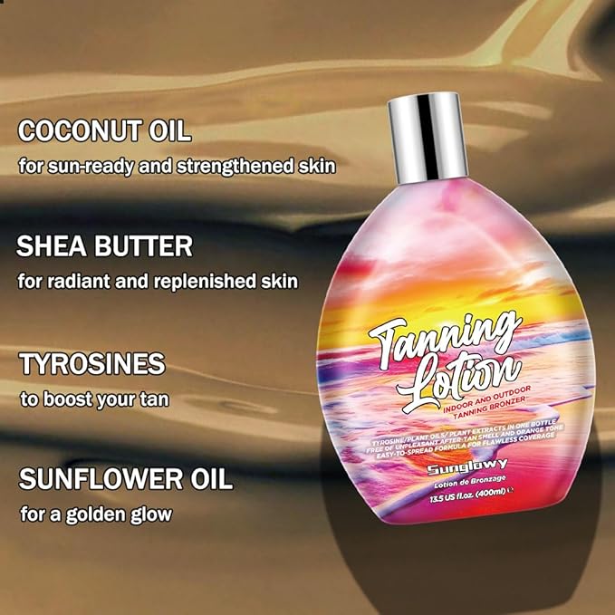 Bronzing Brown Lotion for Indoor Tanning Beds Lotions with Bronzer and Accelerator Indoor Outdoor Suntan Lotion for Sunbeds w/Tattoo Protecting Formula DHA Free 13.5oz
