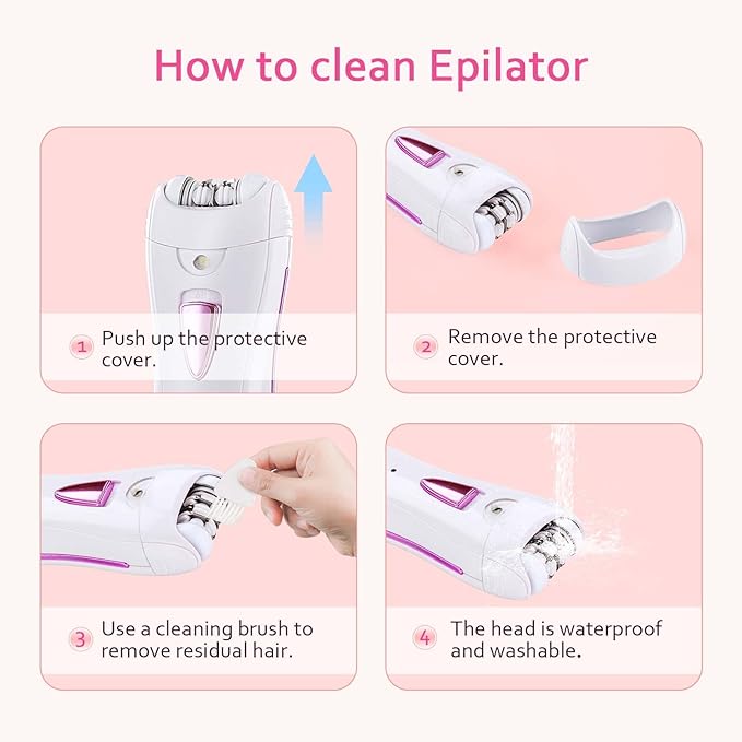 Epilator for Women Smooth Glide Epilator Facial and Body Hair Remover with LED Light Rechargeable Hair Removal Device for Face Bikini Armpits Arms and Legs