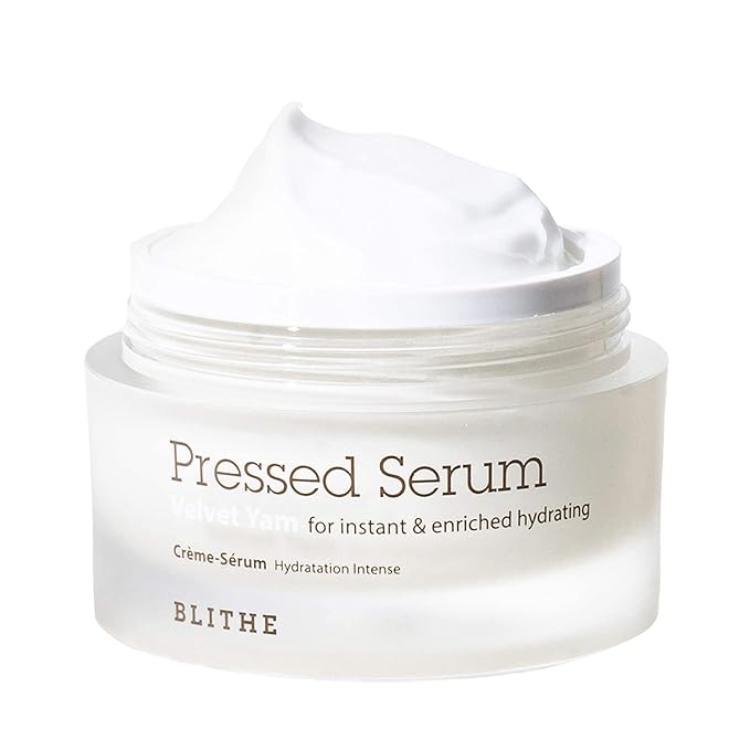 BLITHE Pressed Serum 68.79% Wild Yam Moisturizing Serum with Cream Texture for Women Vegan Mucin Safe for Sensitive Skin Korean Skincare 1.68 Fl Oz