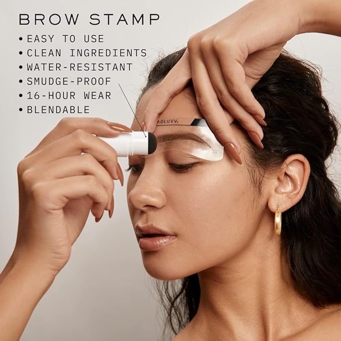 MADLUVV Brow Stamp Kit with Brow Stencils ? Easy Eyebrow Shaper for Natural-Looking Brows ? Popular Eyebrow Stencil Kit Used by Professionals ? 9 Shapes Spoolie Travel Bag &amp Stamp (Taupe)