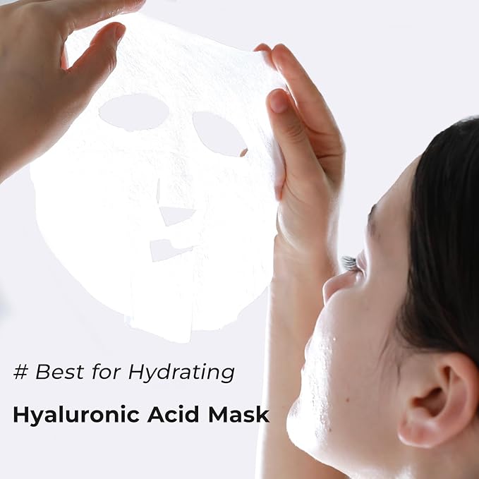 '+WIS+ Hyaluronic Acid Face Mask 24 EA with Hyaluronic Acid Serum and Vitamin B5 Facial Mask for Dry Skin Anti-Aging Mask to Plump and Repair Dehydrated Skin Safe on Sensitive Skingifts for women