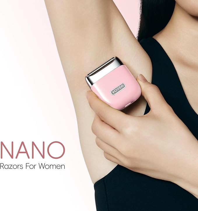 yoose Electric Razors for Women IPX7 Alloy Body Bikini Trimmer for Women (USB-C Trimmer Comb Multi Shaving Modes) Portable Size Sakura Pink