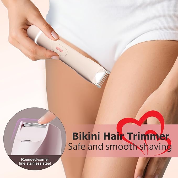2 in 1 Bikini Trimmer for Women Led Electric Dual Head Shaver Women Rechargeable &amp Waterproof Painless for Sensitive Skin Electric Bikini Trimmer for Bikini Line &amp Pubic Legs Face Under