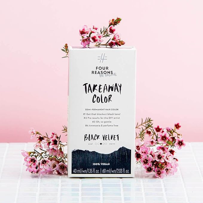 Four Reasons Original Takeaway Color - Black Velvet - 1.0 Black - Demi-Permanent Hair Color - Ammonia-Free and Fragrance-Free Hair Dye - 100% Vegan &amp Cruelty Free