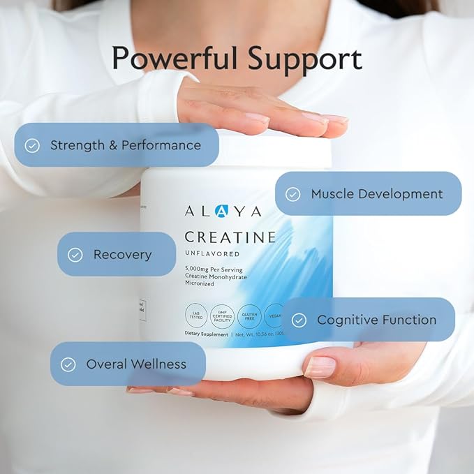 Alaya Naturals Micronized Creatine Monohydrate Powder ? Pure Performance Fuel for Strength Mental Focus Vegan Non-GMO Easily Mixable &amp Flavorless - 5 g