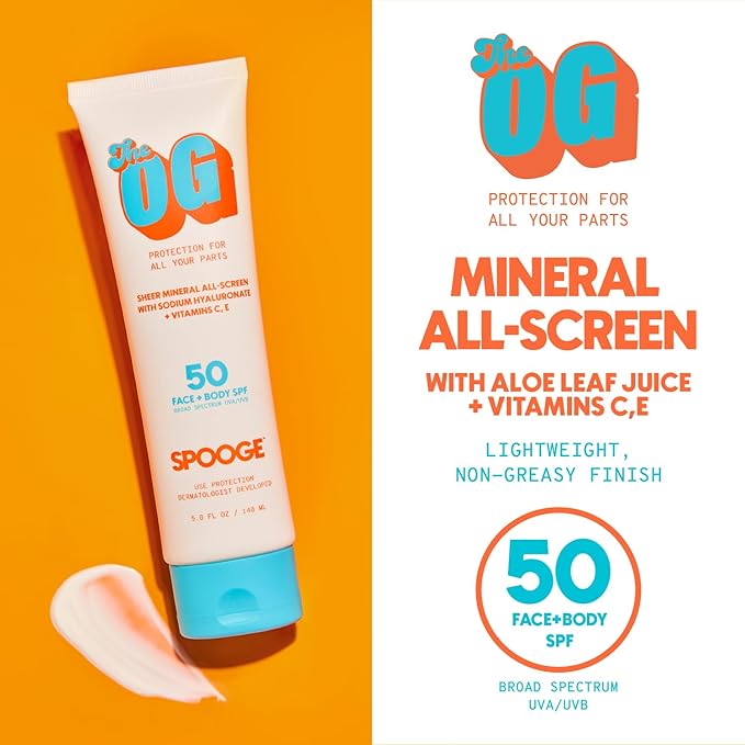 The OG Mineral All-Screen SPF 50 Face + Body Dermatologist Developed Broad Spectrum Sheer Sunscreen - Non-Greasy No Chalky Mess &amp Reef Safe All-Weather Care with Aloe + Vitamins C+E - 5 Oz