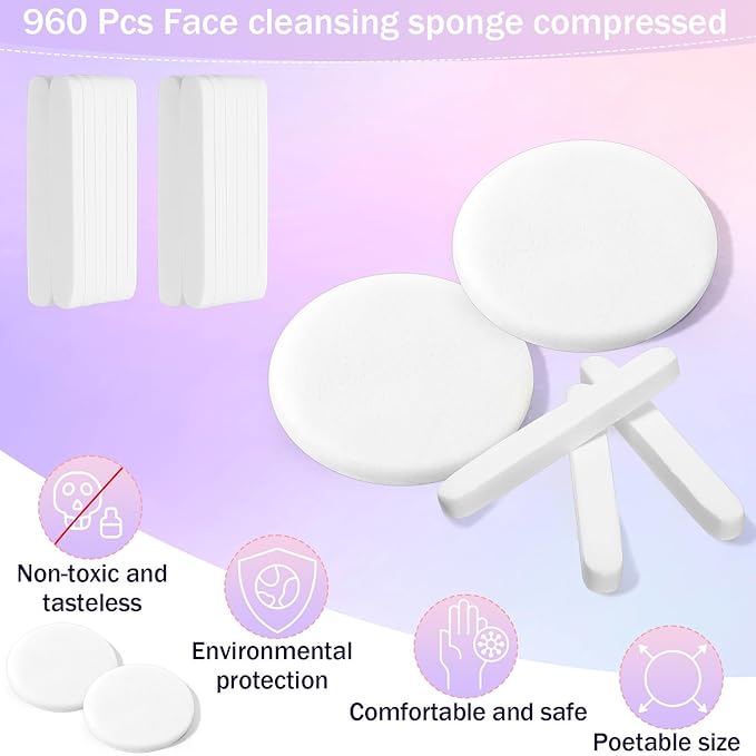 Mifoci 960 Pieces Compressed Facial Sponges for Estheticians Makeup Removal Sponge Pads for Women Spa Exfoliating Face (White)