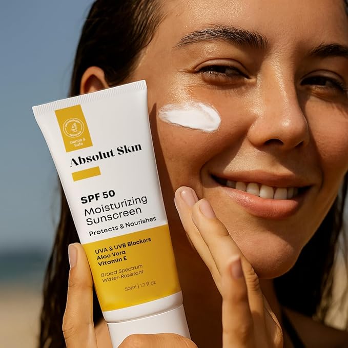 AbsolutSkin SPF 50 Moisturizing Sunscreen ? Lightweight Daily Face Sunscreen with Aloe &amp Vitamin E ? No White Cast ? 60ml