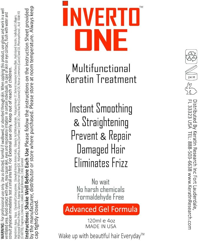 INVERTO ONE Formaldehyde-Free Keratin Hair Treatment for Curly Hair by KERATIN RESEARCH - Kit with 120ml Treatment Deep Moisturizing Mask and Clarifying Shampoo