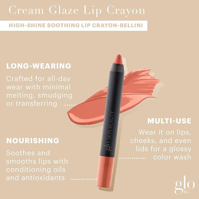 Glo Skin Beauty Cream Glaze Lip Crayon | New Neutral Shades Peach Nude (Bellini)