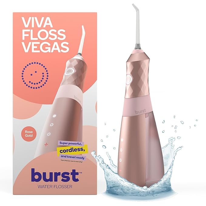 Burst Electric Water Flosser for Teeth Cleaning (3 Modes/Rose Gold) | Cordless | Plaque Removal Between Braces &amp Dental Work | Portable Floss | Refillable 110mL Tank