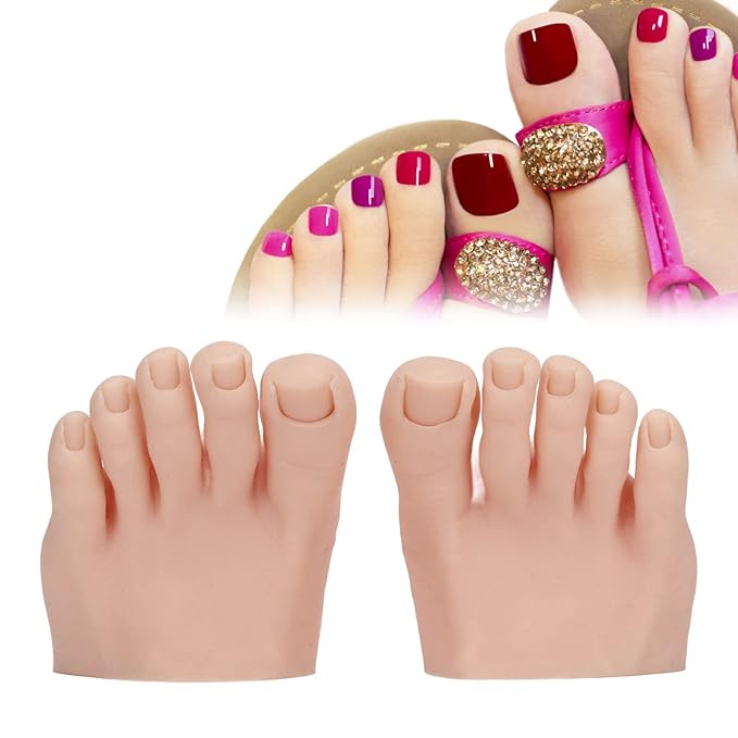 1 Pair Silicone Nail Practice Trainning Foot Flexible Manicure Nail Art Training Display Fake Half Foot Model Pedicure Practice (Medium Skin Color)