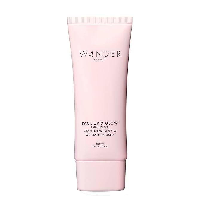 Wander Beauty Pack Up &amp Glow Primer with SPF 40 - 100% Mineral Sunscreen with Non-Nano Zinc Oxide + Titanium Dioxide - 4-in-1 Universal Tinted Sunscreen - Protect Prevent Perfect &amp Prime - 1