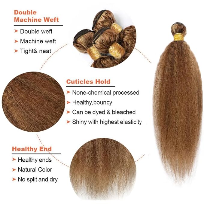 34 34 34 Inch P4/27 Honey Blonde Bundles Human Hair Brown Kinky Straight 3 Bundles Unprocessed Brazilian Virgin Remy Hair Double Weft Weave Human Hair Extensions