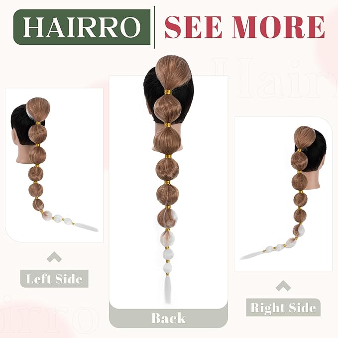 Hairro 2 Packs Long Bubble Ponytails Extension for Women Afro Puff Pony tail Kinky Straight Lantern Ponytails Synthetic Hair Pieces 34 Inch #30T60 Light Auburn to Light Blonde