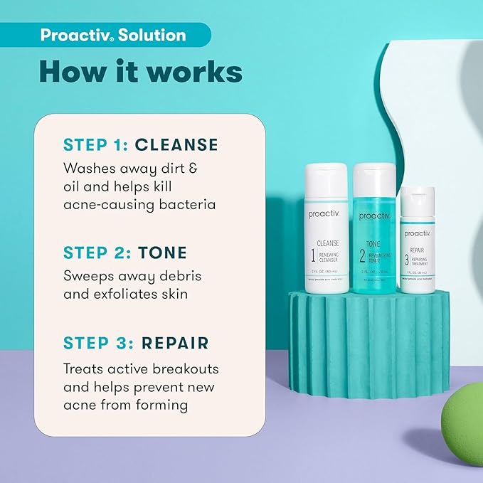 Proactiv 3 Step Acne Treatment w/ Pimple Patches - Benzoyl Peroxide Face Wash Repairing Acne Spot Treatment for Face and Body Exfoliating Toner - 90 Day Complete Acne Skin Care Kit + Pimple Patches