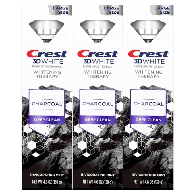 Crest 3D White Whitening Therapy Charcoal Deep Clean Invigorating Mint Teeth Whitening Toothpaste 4.6 oz Pack of 3 Anticavity Fluoride Toothpaste Gently Brightens Teeth Strengthens Enamel