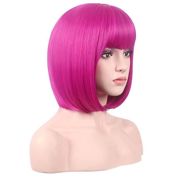 WildCos Short 12 Inches Straight Synthetic Cosplay Wig for Women (hot pink)