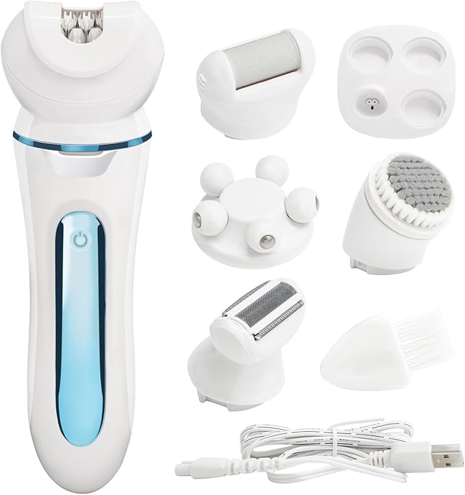 Electric Shaver - Razor - Trimmer for Women Grooming Kit: Women's 5-in-1 Hair Removal Device for Facial Hair Removal and Facial Cleansing &amp Foot Callus Remover
