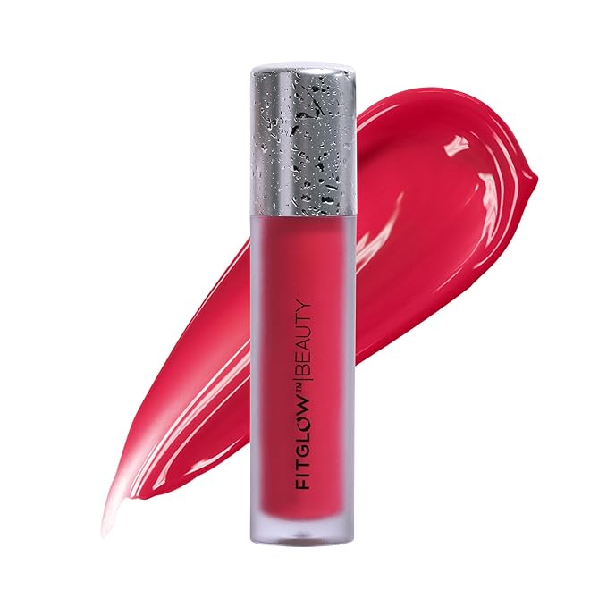 FITGLOW Beauty Lip Colour Serum | Hydrating Lip Gloss | Plumping Anti-Aging Lip Treatment | Natural Shine with Pomegranate Sterols &amp Collagen | Buildable Color for Dry Chapped Lips | Cherry - 10g