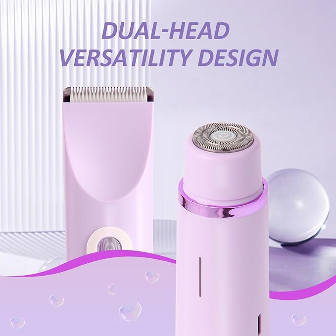 Bikini Trimmer for Women 2-in-1 Electric Razor for Women Cordless Electric Shaver Type-C Bikini Trimmer for Body Face Underarm Leg Arm Intimate Areas Wet &amp Dry Use Waterproof Purple