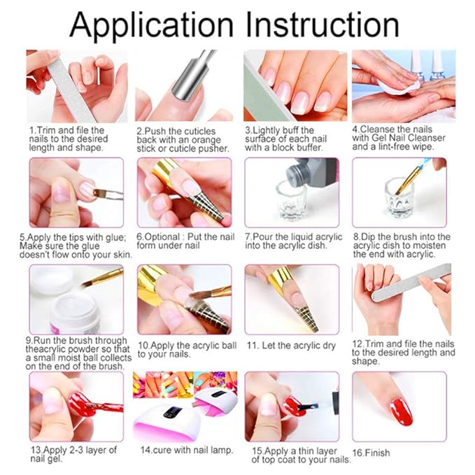Nail Kit Set Professional Acrylic with Everything 12 Glitter Acrylic Powder Tips Decoration DIY Nail Art Tools &amp Supplies for Beginners