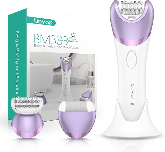 VOYOR Epilator for Women Cordless Epilators Hair Removal for Women 3 in 1 Hair Removal Device for Leg Arm Face with 30 Tweezers Rechargeable Wet &amp Dry Electric Lady Shaver &amp Trimmer BM300 (