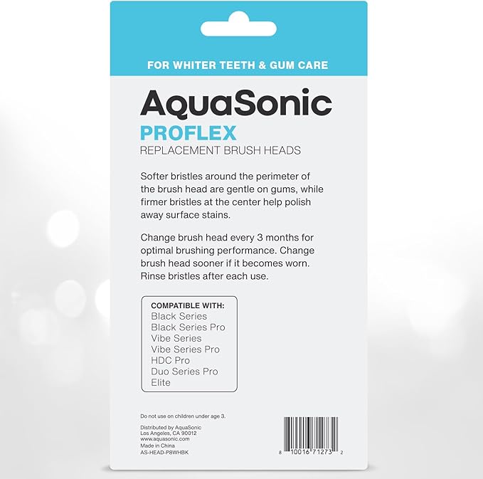 AquaSonic Duo PRO 8-Pack Replacement Brush Heads - Upgraded Proflex Brush Heads for Improved Plaque Removal - ADA Accepted - Genuine AquaSonic