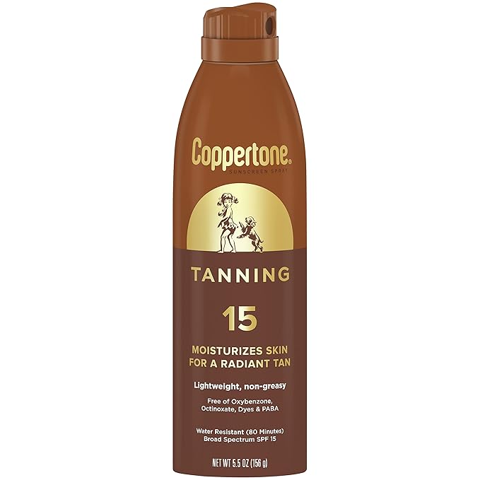 Coppertone Tanning Sunscreen Spray with Broad Spectrum SPF 15 Water Resistant Spray Sunscreen Lightweight and Non-Greasy 5.5 Oz Pack of 3