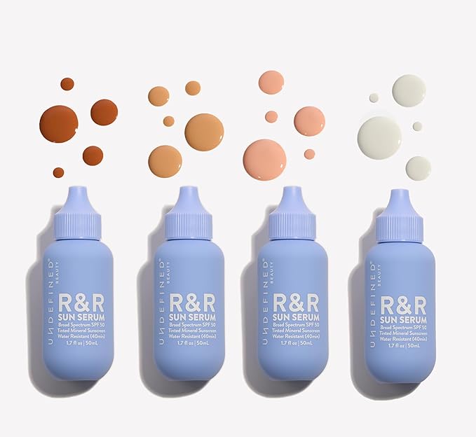 Undefined Beauty R&ampR Sun Serum SPF 50 PA++++ Tinted Mineral Sunscreen with Niacinamide Water Resistant Broad Spectrum Protection &amp Blue Light Defense (Medium Tint)