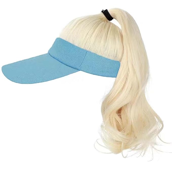Visor Hat Wig for Women Baseball Cap Wig With Curly Synthetic Hair Extensions Ponytail Cap Wig Sun Hat With Hair Wig