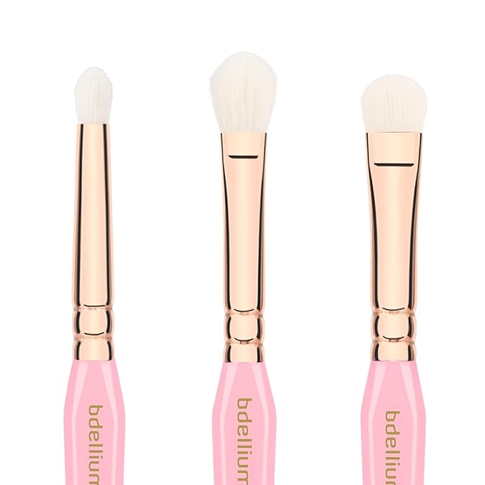 Bdellium Tools Pink Golden Triangle Luminescent Makeup Brush Set - Premium Tool with Soft Synthetic Bristles and Rose Gold Brass Ferrule for Multipurpose (Pink 6 pcs)
