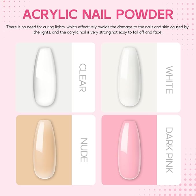 COSCELIA Acrylic Nail Kit for Beginners with Everything 4PC Acrylic Powder 24 PCS Glitter Powder Professional Nail Drill Light Rhinestones Tips Set Christmas Gifts for Women