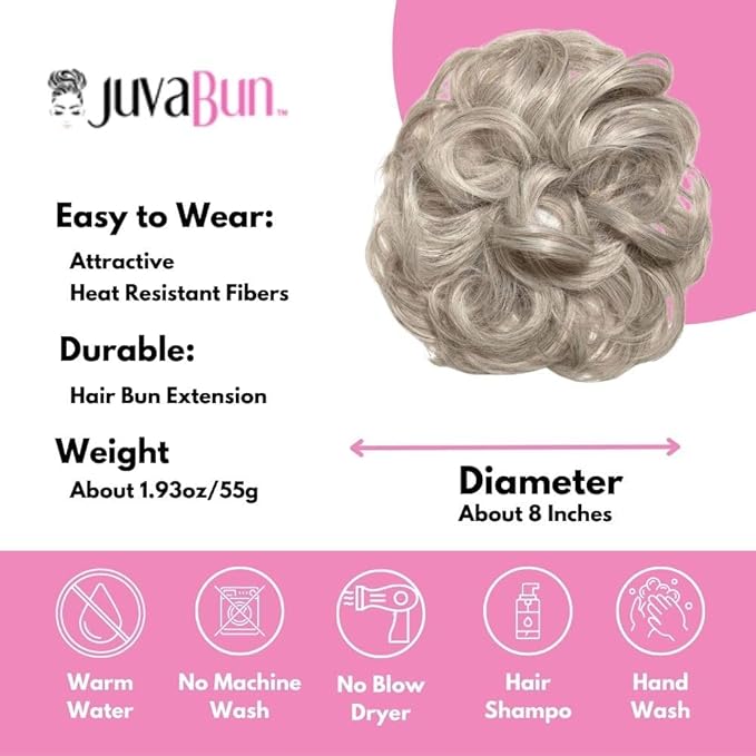 Juvabun Hair Extensions Silver Gray ? Soft Curly Hair Extensions Clip-In for Natural Volume &amp Quick Updo Styling Hair Bun Maker