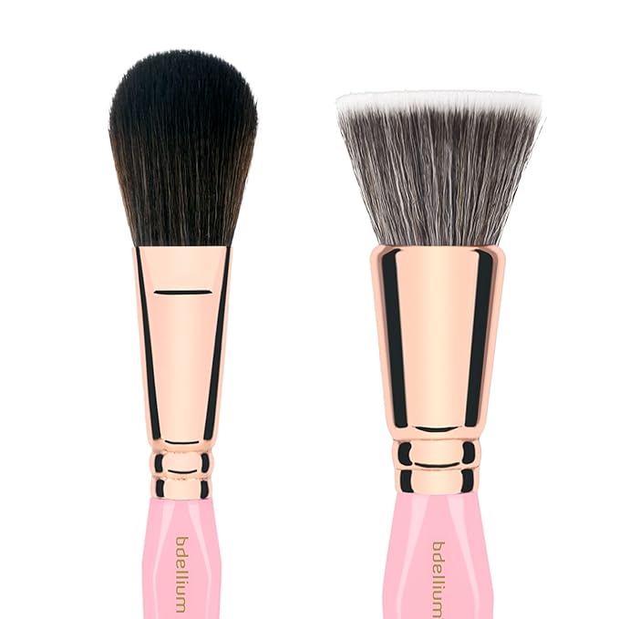Bdellium Tools Pink Golden Triangle Face Makeup Brush Set - with Soft Synthetic Bristles and Rose Gold Brass Ferrule for a Flawless Appearance (Pink 4 pcs)
