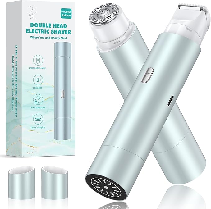 Bikini Trimmer for Women Dual Head Face Shaver Body Hair Trimmmer IPX7 Waterproof Womens Electric Razor for Legs Lake Green