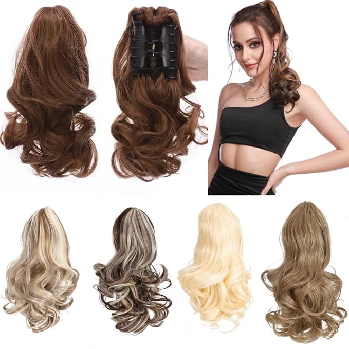 EARSHOT Hair Buns Hair Piece Synthetic Short Wave Big Claw Clip Ponytail Hair Extension Wig Hair Bun Ponytail Ladies Hair Accessories Hair Accessories For Girls (Color : SW183-27)