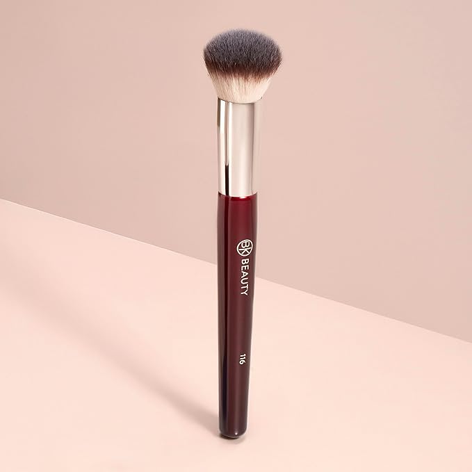BK BEAUTY 116 SMALL ROUND COMPLEXION BRUSH ? Compact Round Makeup Brush for Precise Blending of Cream Blush Contour Bronzer &amp Foundation Vegan Bristles