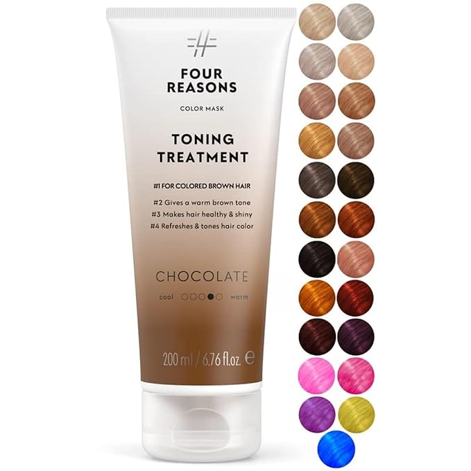 Four Reasons Color Mask - Chocolate - (27 Colors) Toning Treatment Color Depositing Conditioner Tone &amp Enhance Color-Treated Hair - Semi Permanent Hair Dye Vegan and Cruelty-Free 6.76 fl oz