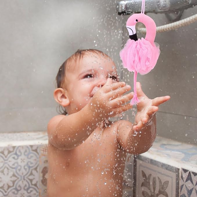 Beaupretty 6 Pcs Flamingo Bath Balls for Kids - Soft Shower Sponges for Gentle Skin Massage and Deep Cleansing Suitable for Home and Hotel Bathing 10.23X4.72X7.08 Inches