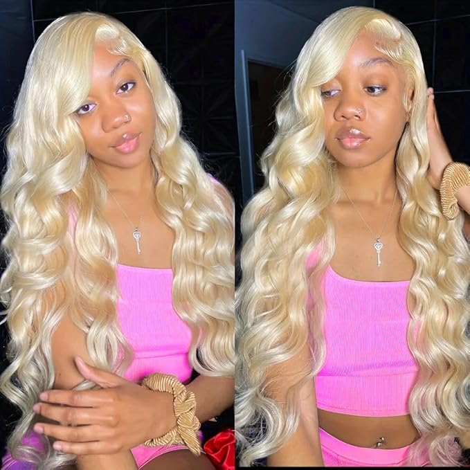 32 Inch 613 13x6 Lace Front Wig Human Hair 200 Density Blonde Wig Human Hair Body Wave Lace Front Wigs Human Hair Pre Plucked for Women Glueless Colored Wig 613 HD Lace Frontal Wigs Body Wave Wig
