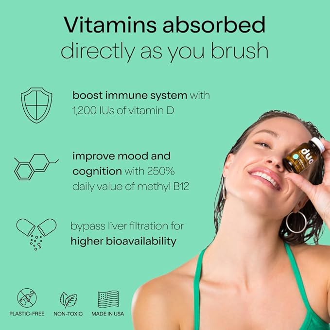 Duo Immunity Toothpaste Tablets ? Vitamin D3 + B12 with Nano-Hydroxyapatite | Oral Health Supplement | Wild Mint &amp Sage Flavor | 186 Tablets 1 Bottle