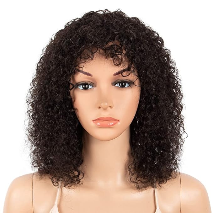 Style Icon Human Hair Afro Wigs Short Curly Wigs for Black Women Wig With Bangs (14 Inches NATURAL)
