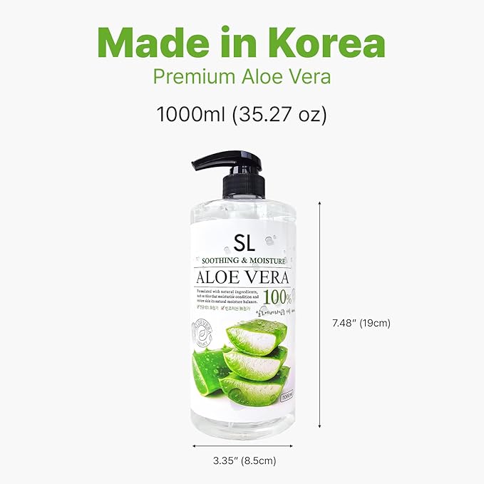 CUTIE MANGO Aloe Vera Soothing Gel 1000ml (35.27oz) | Quick Hydration &amp Moisturizing | Natural Aloe Vera | Face Hair Body After Shave Korean Daily Skincare All Skin Types Family Size (Made in Kore